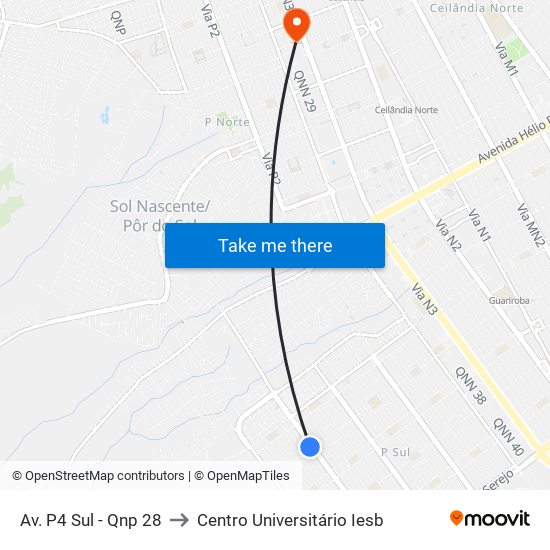 Av. P4 Sul - Qnp 28 to Centro Universitário Iesb map