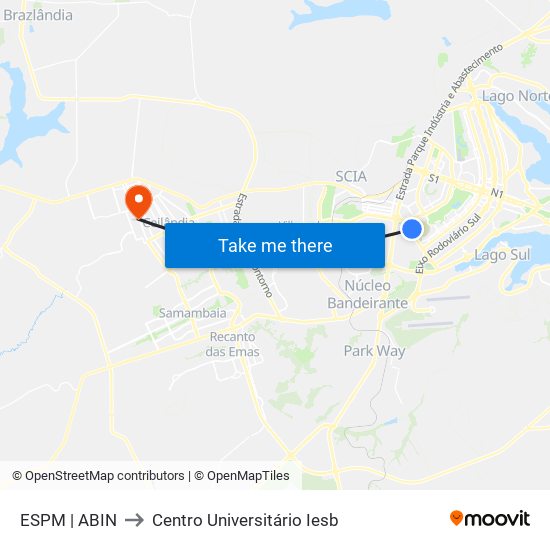 ESPM | ABIN to Centro Universitário Iesb map