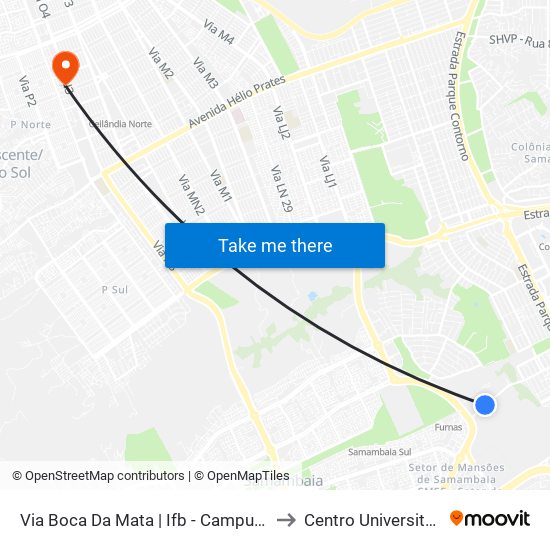 Via Boca Da Mata | Ifb - Campus Samambaia to Centro Universitário Iesb map