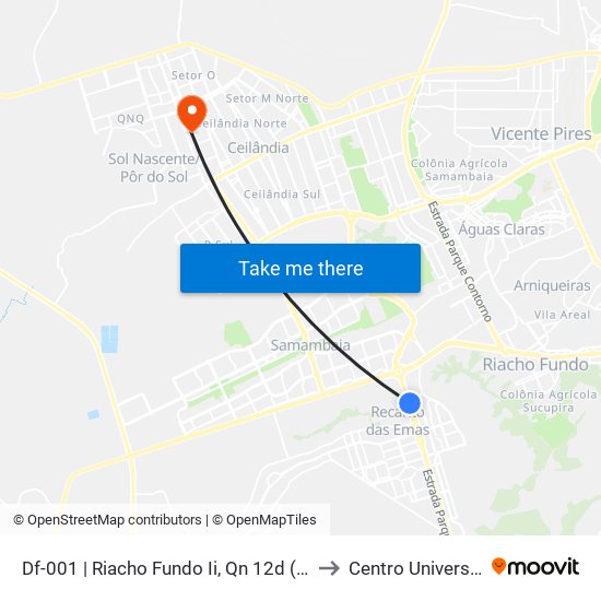 Df-001 | Riacho Fundo Ii, Qn 12d (Passarela Da Unire) to Centro Universitário Iesb map