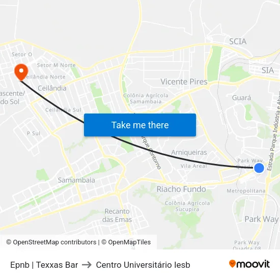 EPNB | Texxas Bar to Centro Universitário Iesb map