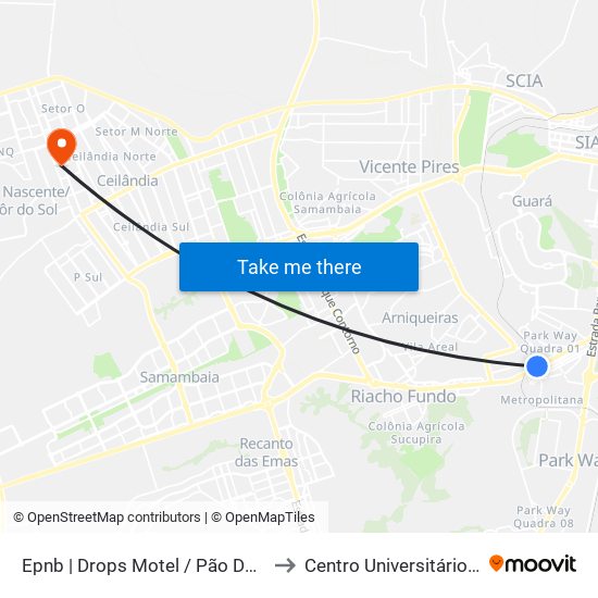 Epnb | Drops Motel / Pão Dourado to Centro Universitário Iesb map