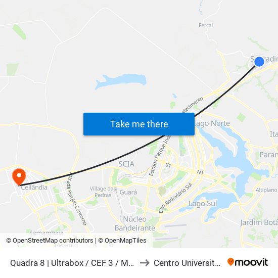 Quadra 8 | Ultrabox / CEF 3 / Morada Mineira to Centro Universitário Iesb map