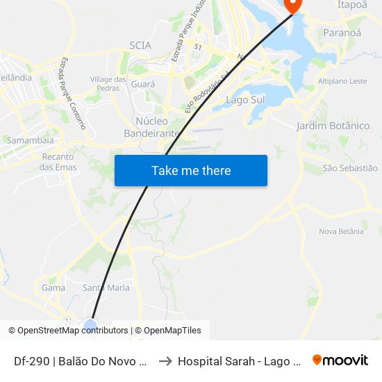 Df-290 | Balão Do Novo Gama to Hospital Sarah - Lago Norte map