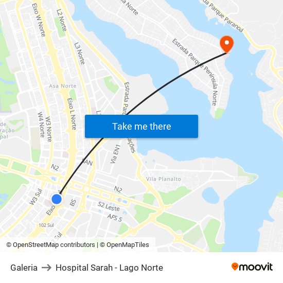 Galeria to Hospital Sarah - Lago Norte map