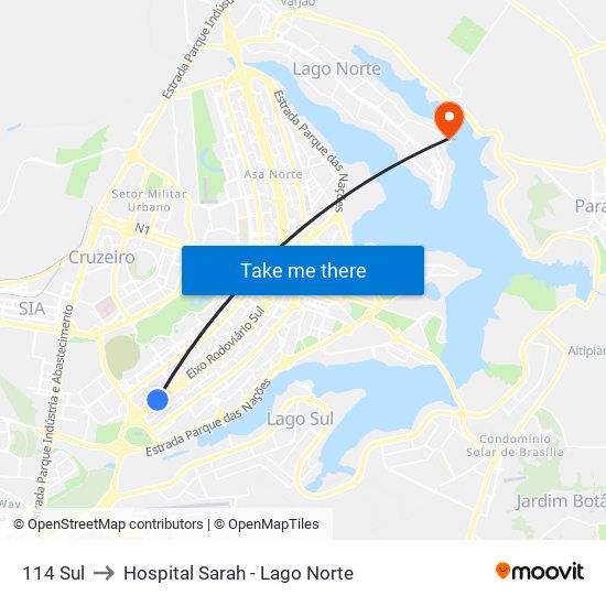 114 Sul to Hospital Sarah - Lago Norte map