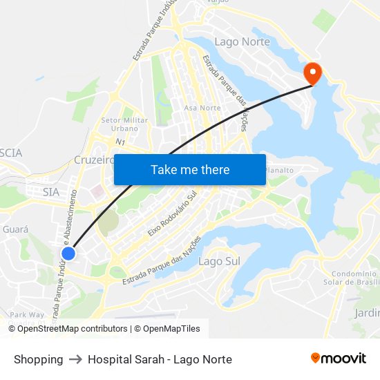 Shopping to Hospital Sarah - Lago Norte map