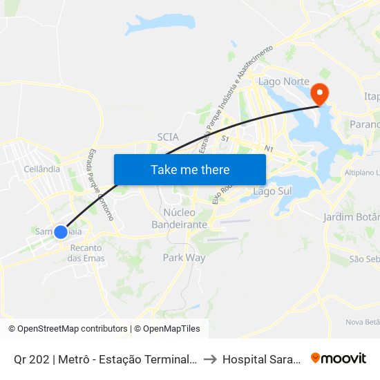 Qr 202 | Metrô - Estação Terminal Samambaia (Lado Oposto) to Hospital Sarah - Lago Norte map