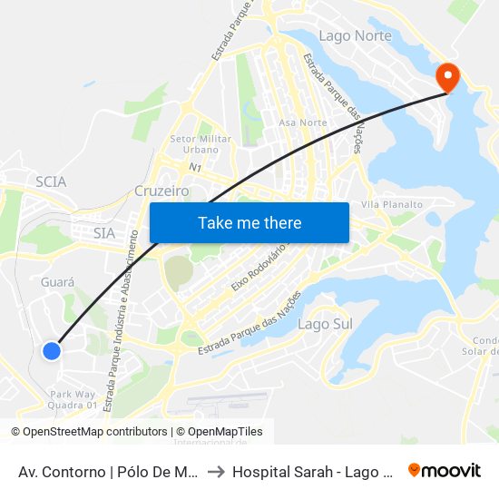 Av. Contorno | Pólo De Modas to Hospital Sarah - Lago Norte map