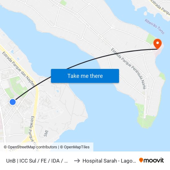 UnB | ICC Sul / FE / IDA / Multiuso to Hospital Sarah - Lago Norte map