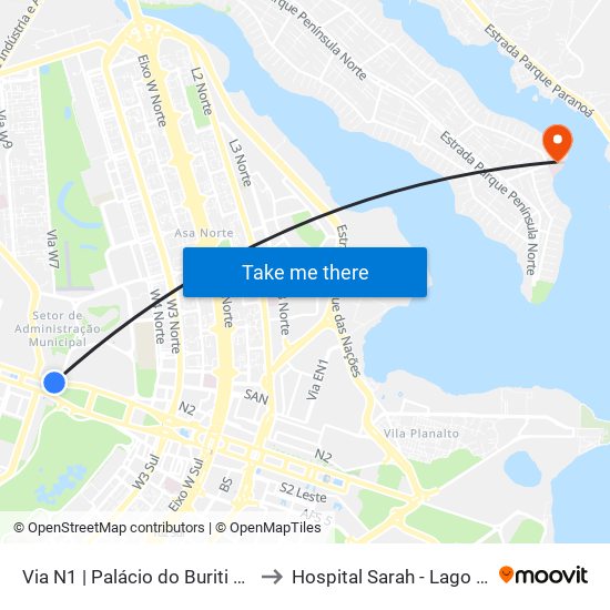 Via N1 | Palácio do Buriti / TCDF to Hospital Sarah - Lago Norte map