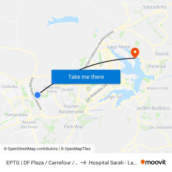 EPTG | DF Plaza / Carrefour / Sam's Club to Hospital Sarah - Lago Norte map