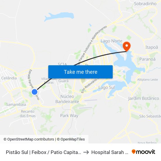 Pistão Sul | Feibox / Patio Capital / Assaí / Leroy Merlin to Hospital Sarah - Lago Norte map
