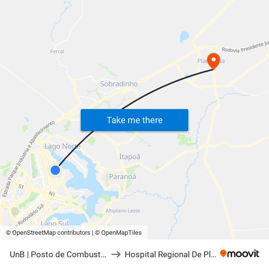 UnB | Posto de Combustíveis / Subway to Hospital Regional De Planaltina - Hrp map