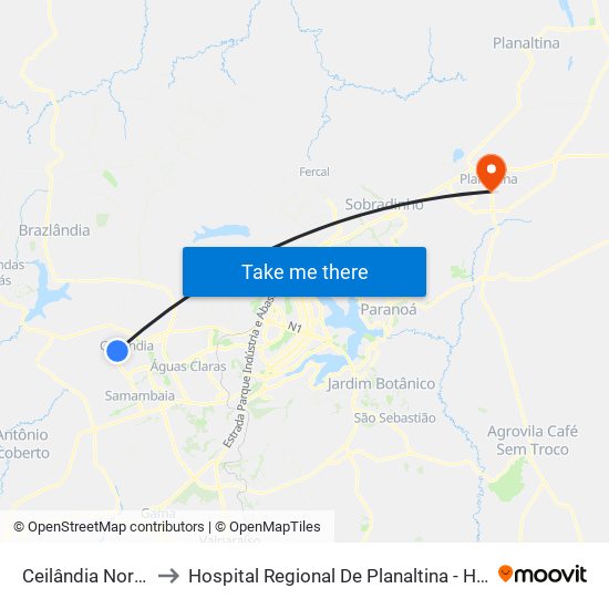 Ceilândia Norte to Hospital Regional De Planaltina - Hrp map