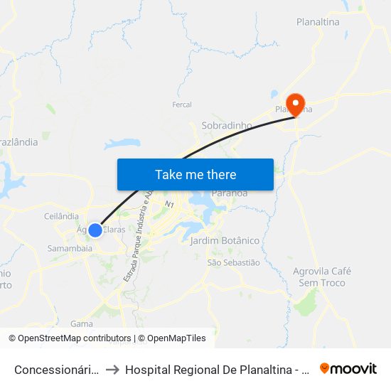 Concessionárias to Hospital Regional De Planaltina - Hrp map