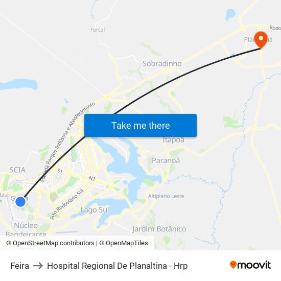 Feira to Hospital Regional De Planaltina - Hrp map