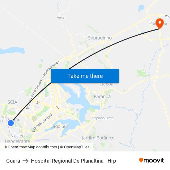 Guará to Hospital Regional De Planaltina - Hrp map