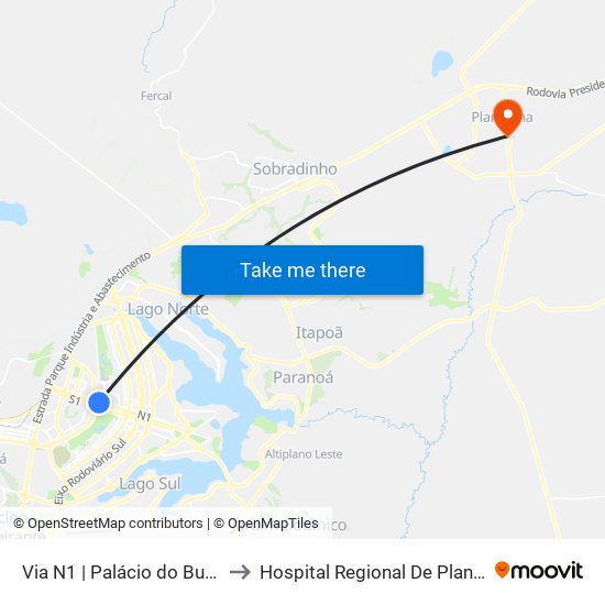 Via N1 | Palácio do Buriti / TCDF to Hospital Regional De Planaltina - Hrp map