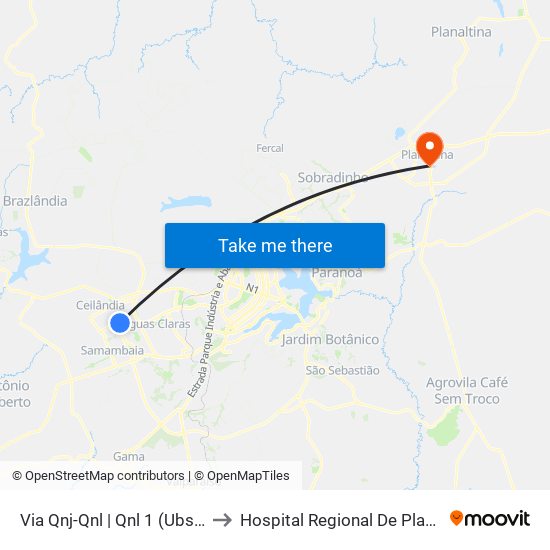 Via Qnj-Qnl | Qnl 1 (Ubs 3 / Ced 6) to Hospital Regional De Planaltina - Hrp map