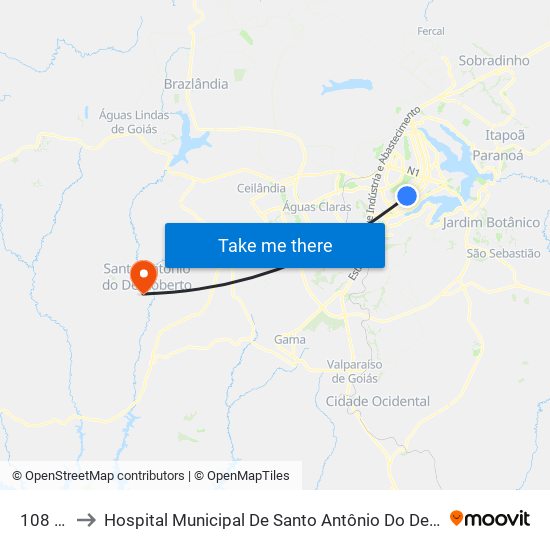 108 Sul to Hospital Municipal De Santo Antônio Do Descoberto map
