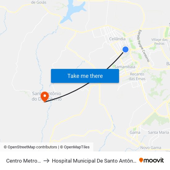 Centro Metropolitano to Hospital Municipal De Santo Antônio Do Descoberto map