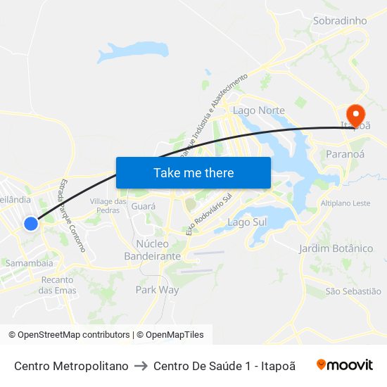 Centro Metropolitano to Centro De Saúde 1 - Itapoã map