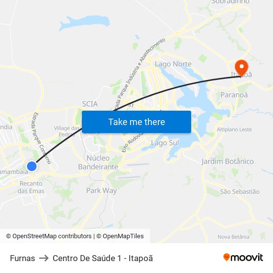 Furnas to Centro De Saúde 1 - Itapoã map