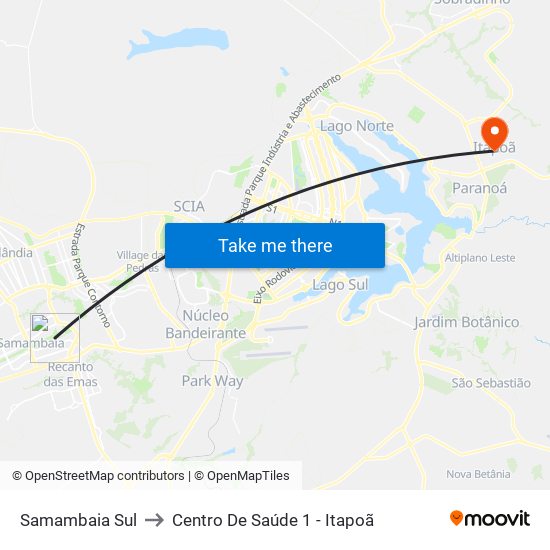 Samambaia Sul to Centro De Saúde 1 - Itapoã map