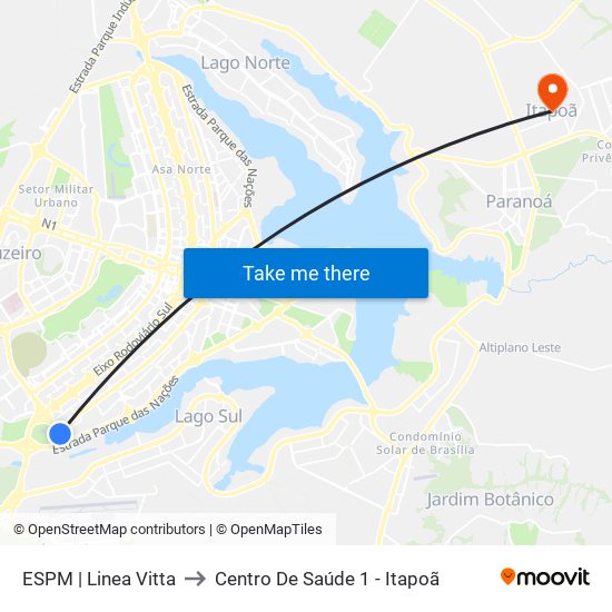 ESPM | Linea Vitta to Centro De Saúde 1 - Itapoã map