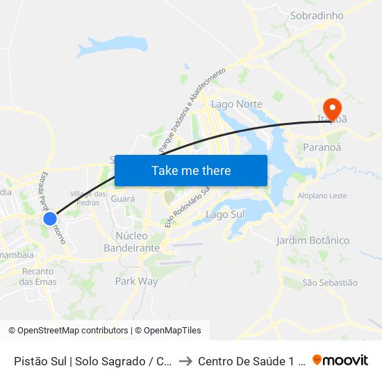 Pistão Sul | Solo Sagrado / CEUB / Petz to Centro De Saúde 1 - Itapoã map