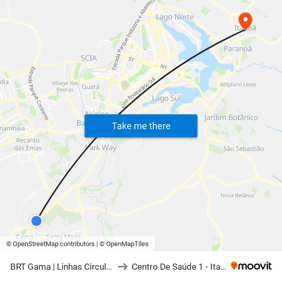 BRT Gama | Linhas Circulares to Centro De Saúde 1 - Itapoã map
