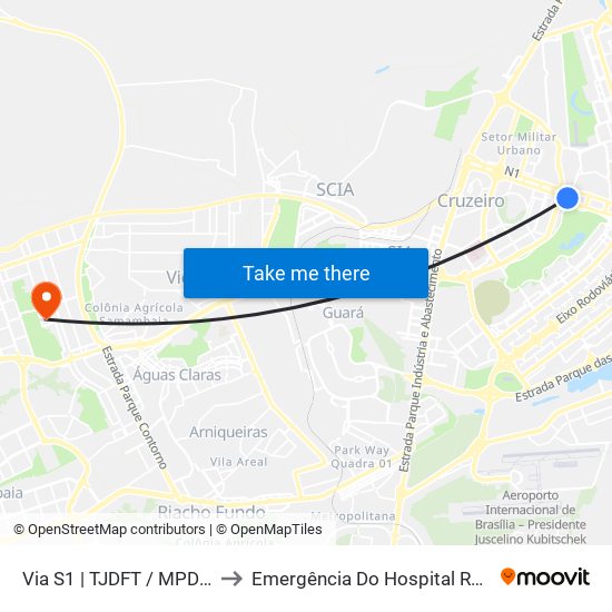 Via S1 | Tjdft / Mpdft / Palácio Do Buriti to Emergência Do Hospital Regional De Taguatinga - Hrt map