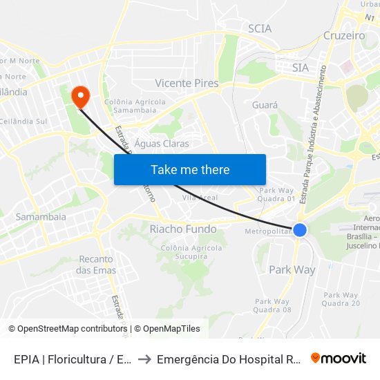 EPIA | Floricultura / Estação BRT Park Way to Emergência Do Hospital Regional De Taguatinga - Hrt map