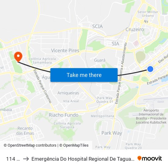 114 Sul to Emergência Do Hospital Regional De Taguatinga - Hrt map