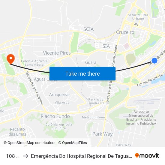 108 Sul to Emergência Do Hospital Regional De Taguatinga - Hrt map