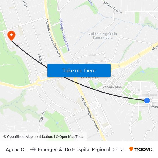 Águas Claras to Emergência Do Hospital Regional De Taguatinga - Hrt map
