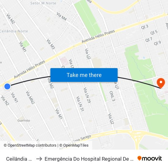 Ceilândia Centro to Emergência Do Hospital Regional De Taguatinga - Hrt map