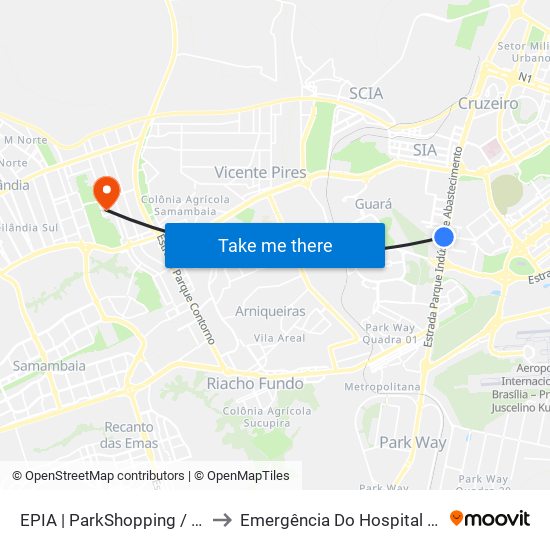 EPIA | ParkShopping / Carrefour (SEMIURBANO) to Emergência Do Hospital Regional De Taguatinga - Hrt map