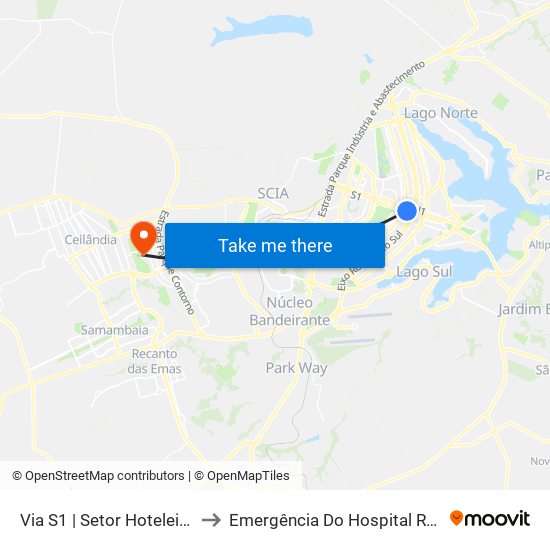 Via S1 | Setor Hoteleiro Sul (Hotel Nacional) to Emergência Do Hospital Regional De Taguatinga - Hrt map