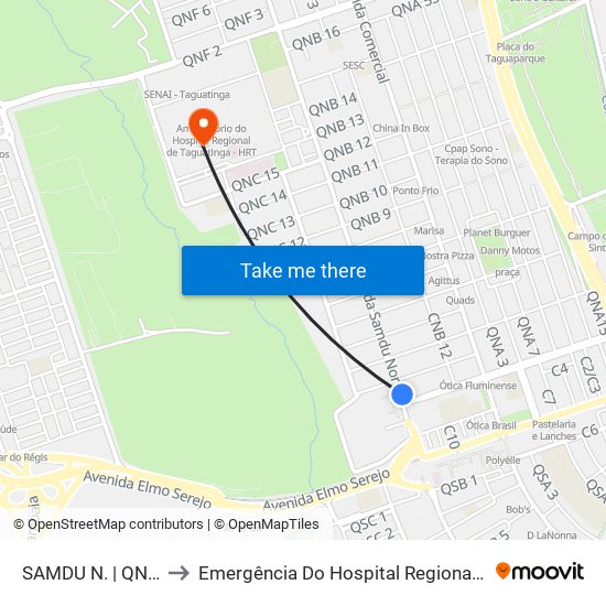 Samdu Norte | Qnb 2 (Inss) to Emergência Do Hospital Regional De Taguatinga - Hrt map