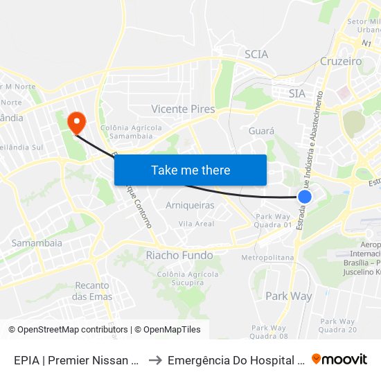 EPIA | Premier Nissan & Renault / Motel Park Way to Emergência Do Hospital Regional De Taguatinga - Hrt map