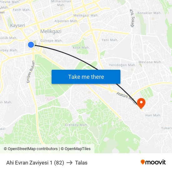 Ahi Evran Zaviyesi 1 (82) to Talas map