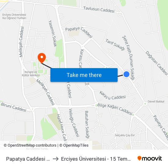 Papatya Caddesi 7 (2257) to Erciyes Üniversitesi - 15 Temmuz Yerleşkesi map
