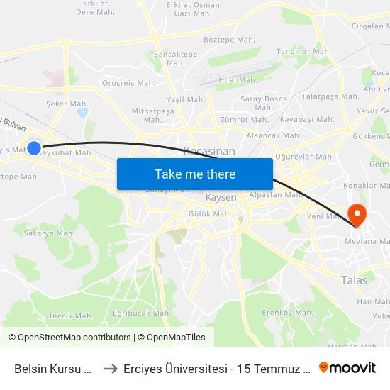 Belsin Kursu Duragi to Erciyes Üniversitesi - 15 Temmuz Yerleşkesi map