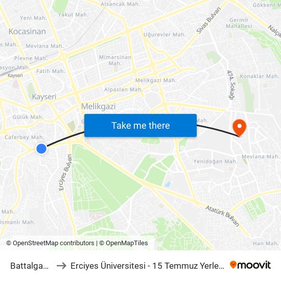 Battalgazi 3 to Erciyes Üniversitesi - 15 Temmuz Yerleşkesi map