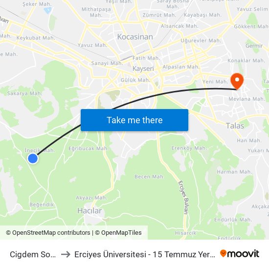 Cigdem Sokak to Erciyes Üniversitesi - 15 Temmuz Yerleşkesi map