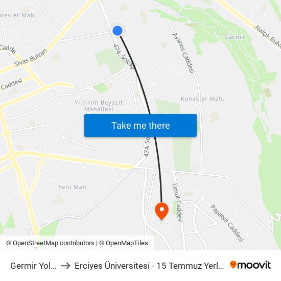 Germir Yolu 3 to Erciyes Üniversitesi - 15 Temmuz Yerleşkesi map