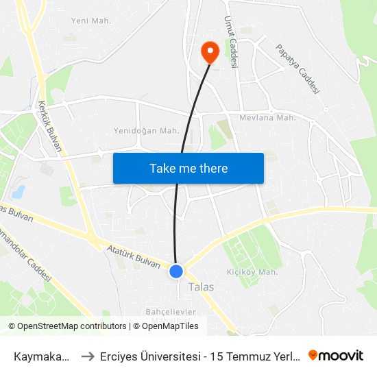 Kaymakamlik to Erciyes Üniversitesi - 15 Temmuz Yerleşkesi map