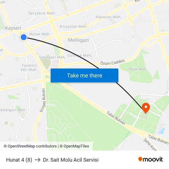 Hunat 4 (8) to Dr. Sait Molu Acil Servisi map